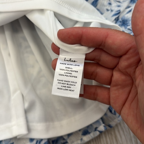 Lulus Stunning Shine White Floral Print Halter Blue white Mini Dress size small - Picture 9 of 14